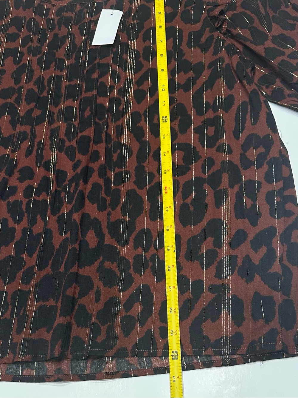 NEW, LOFT Cotton Blend Elbow Sleeve Blouse Ruffle Cheetah Brown, Black, Gold - Picture 8 of 13